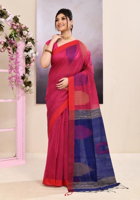 Pink Handloom Cotton Saree Set