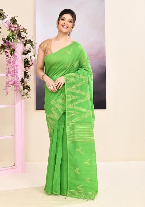 Green Handloom Cotton Saree Set