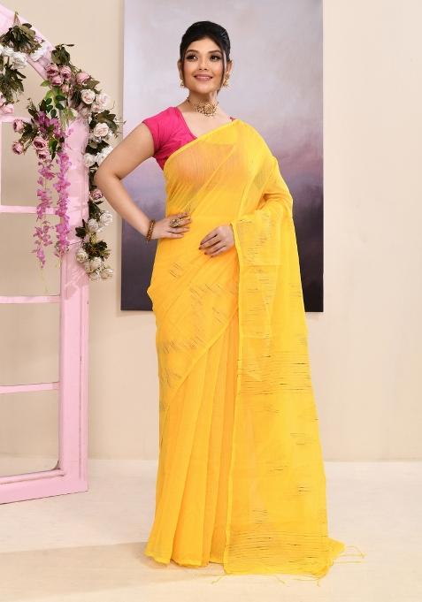 Yellow Handloom Cotton Saree Set