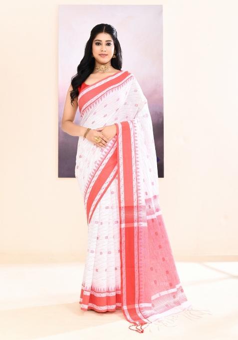 White Handloom Cotton Saree Set