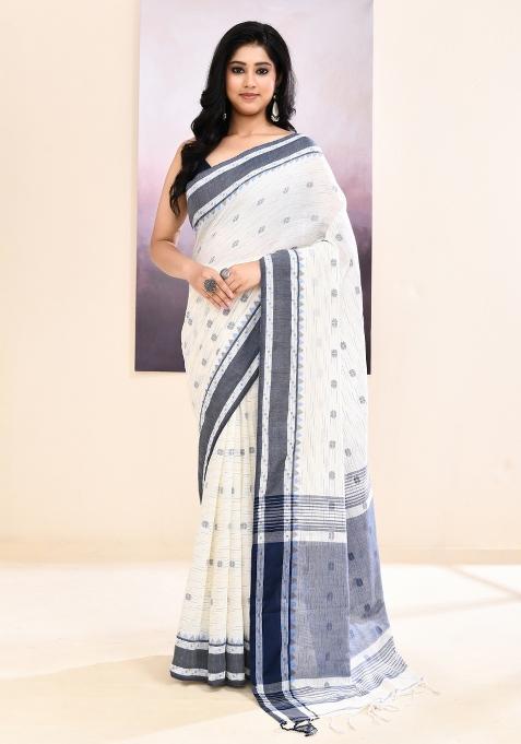White Handloom Cotton Saree Set