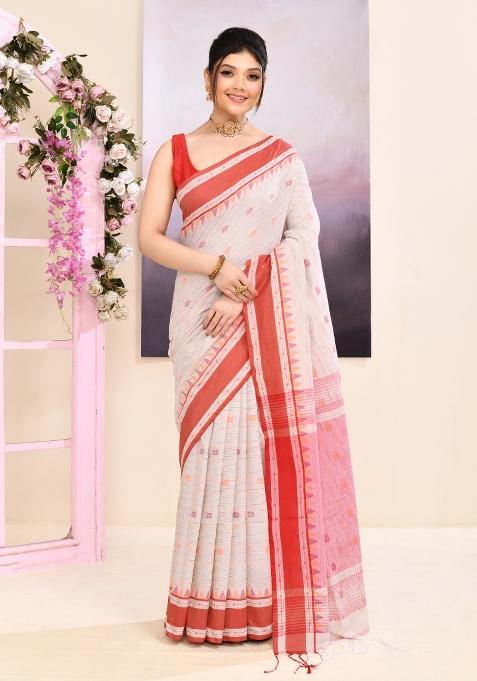 Beige Handloom Cotton Saree Set