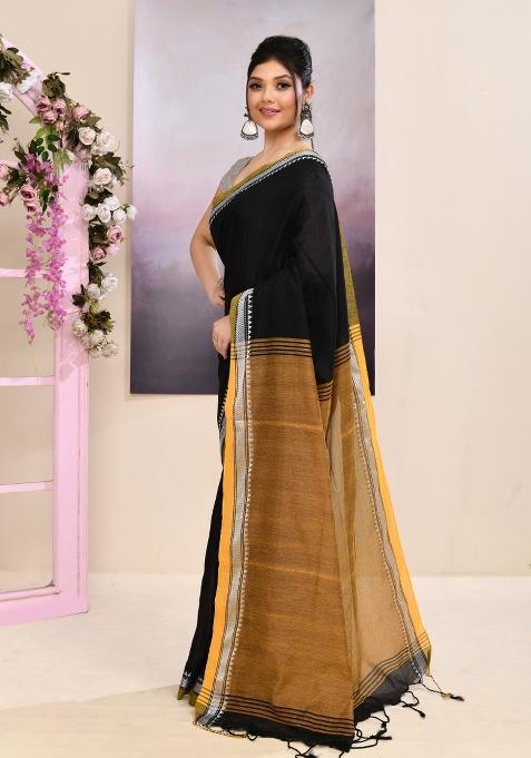 Black Handloom Cotton Saree Set