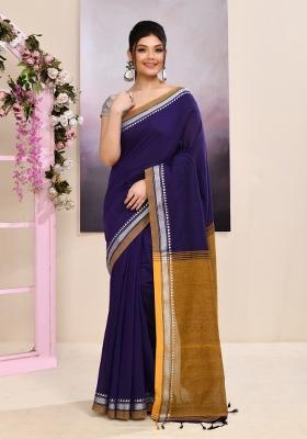Purple Handloom Cotton Saree Set