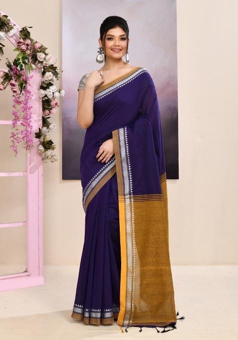Purple Handloom Cotton Saree Set
