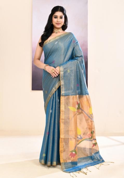Sky Blue Jamdani Tissue Saree Set