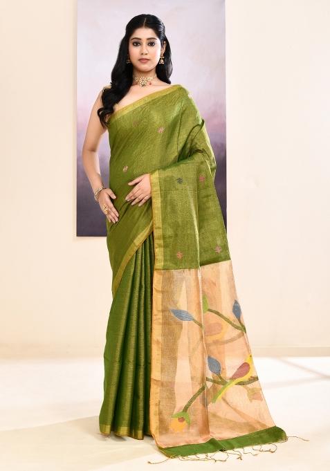 Yellow Jamdani Tissue Saree Set