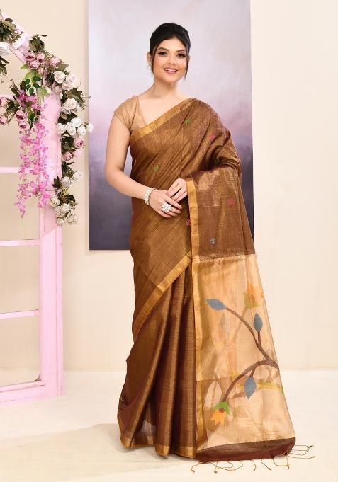 Brown Jamdani Tissue Saree Set