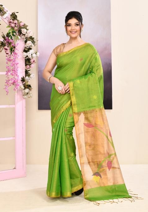 Green Jamdani Tissue Saree Set
