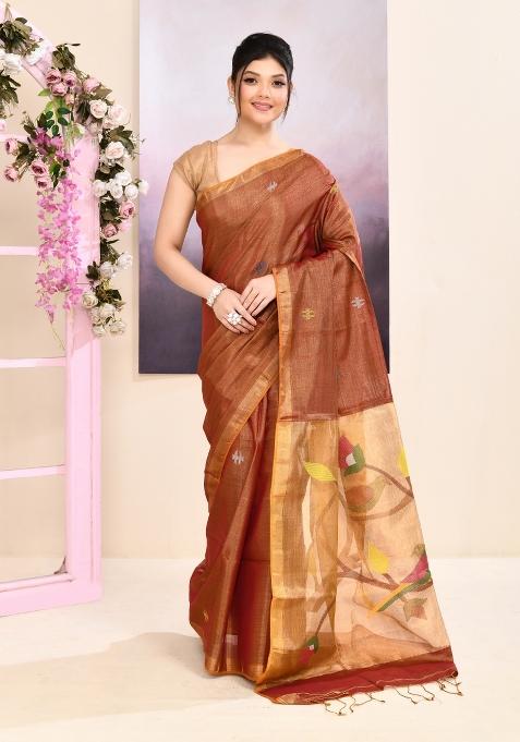 Brown Jamdani Tissue Saree Set