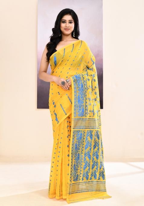 Yellow Jamdani Cotton Saree Set