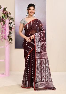 Wine Jamdani Cotton Saree Set