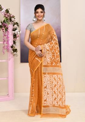 Mustard Jamdani Cotton Saree Set