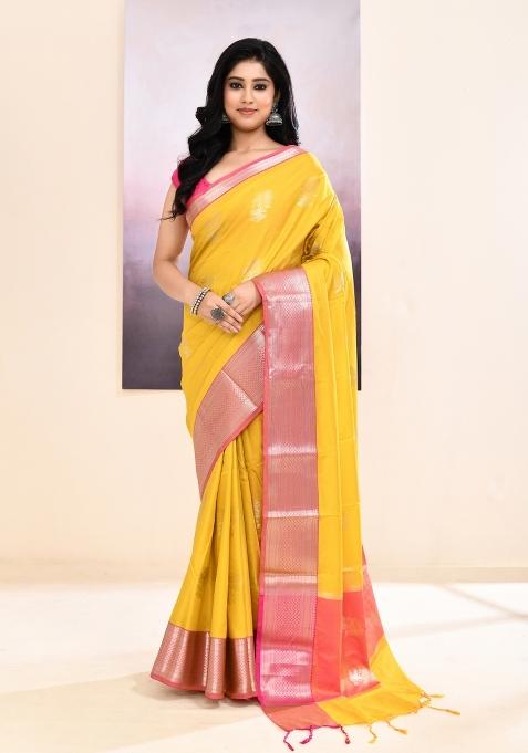 Mustard Yellow Handloom Silk Blend Saree Set