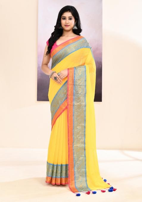 Yellow Handloom Cotton Saree Set