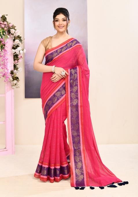 Pink Handloom Cotton Saree Set