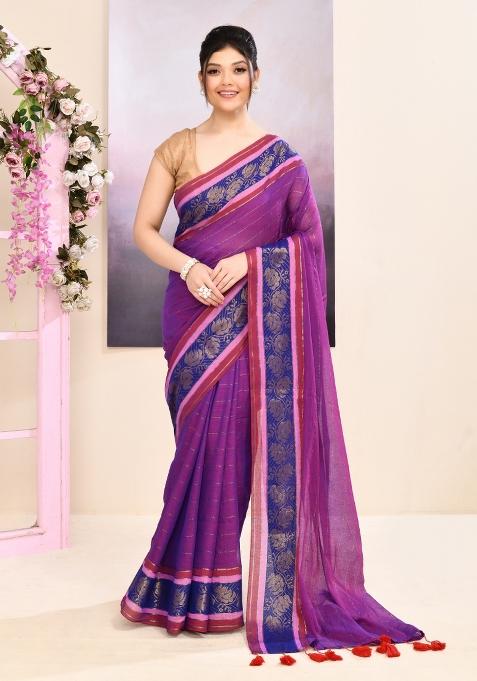 Purple Handloom Cotton Saree Set