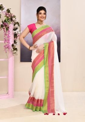 Off White Handloom Cotton Saree Set