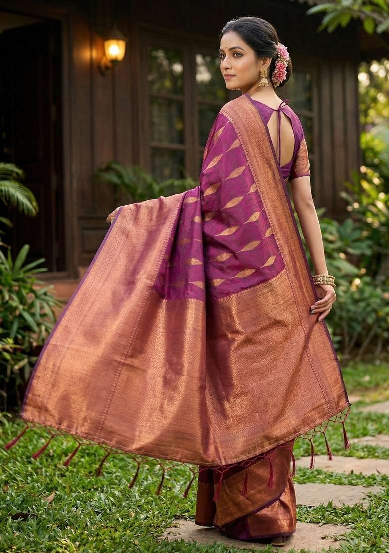 Blue Zari Work Banarasi Saree Set for Diwali and Festive Wear - Indya