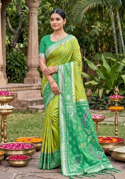 Light Green Zari Work Silk Blend Saree Set