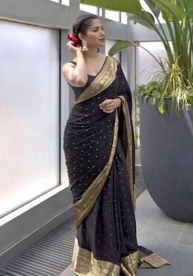 Black Jacquard Silk Blend Saree Set