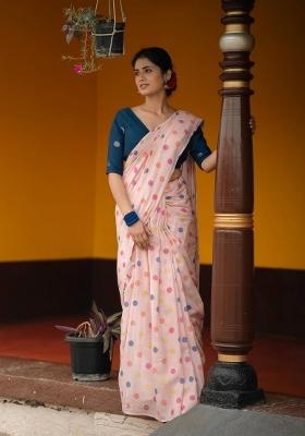 Light Pink Printed Linen Saree Set