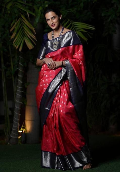 Red Jacquard Silk Saree Set