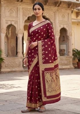 Maroon Zari Work Banarasi Saree Set