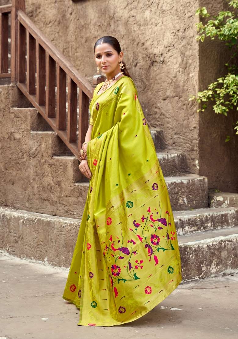 Parrot Green Woven Design Silk Blend Saree Set for Diwali | Wedding & Festive Wear - Indya