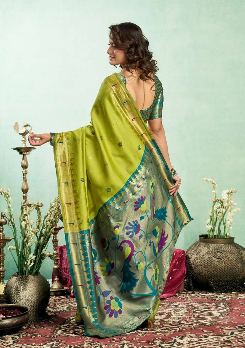 Parrot Green Woven Design Silk Blend Saree Set for Diwali | Wedding & Festive Wear - Indya