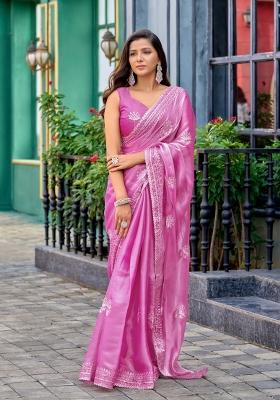 Baby Pink Embroidered Chiffon Saree Set