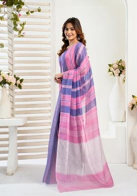 Lavender Printed Linen Saree Set