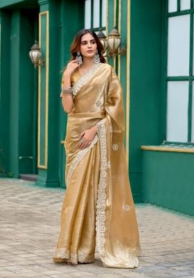 Gold Embroidered Chiffon Saree Set