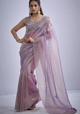 Lavender Sequin Work Silk Blend Saree Set
