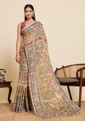 Golden Zari Work Silk Blend Saree Set