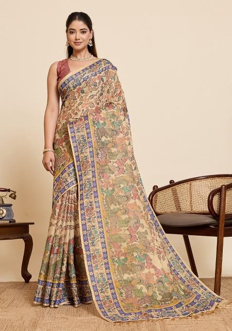 Golden Zari Work Silk Saree Set