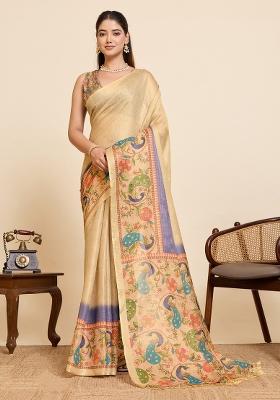 Golden Zari Work Silk Blend Saree Set