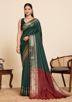 Green Zari Work Silk Blend Saree Set