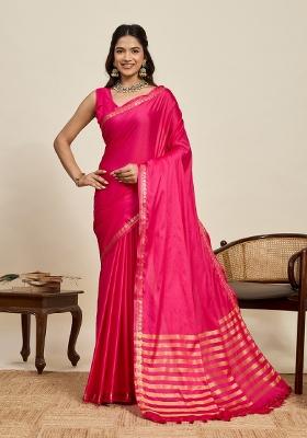 Pink Zari Work Silk Blend Saree Set