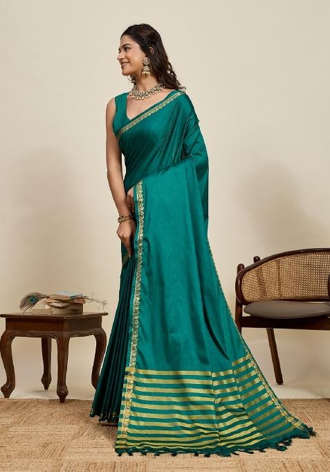 Green Zari Work Silk Blend Saree Set