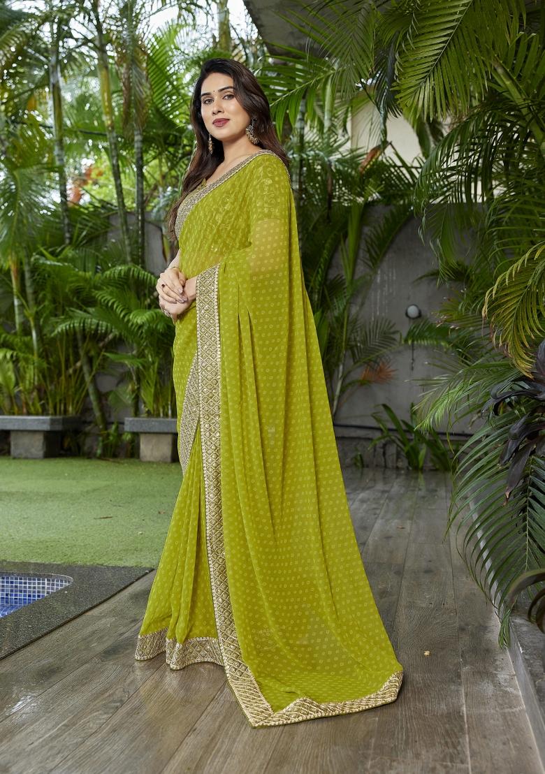 Green Embroidered Georgette Saree Set - Indya