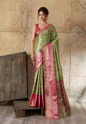 Green Zari Work Kanjivaram Saree Set