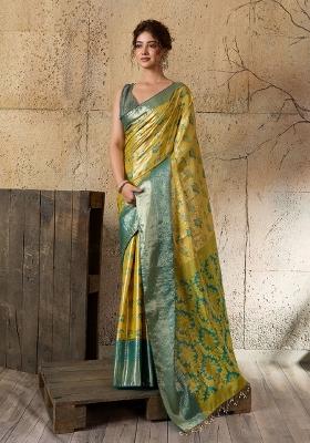 Mint Green Zari Work Kanjivaram Saree Set