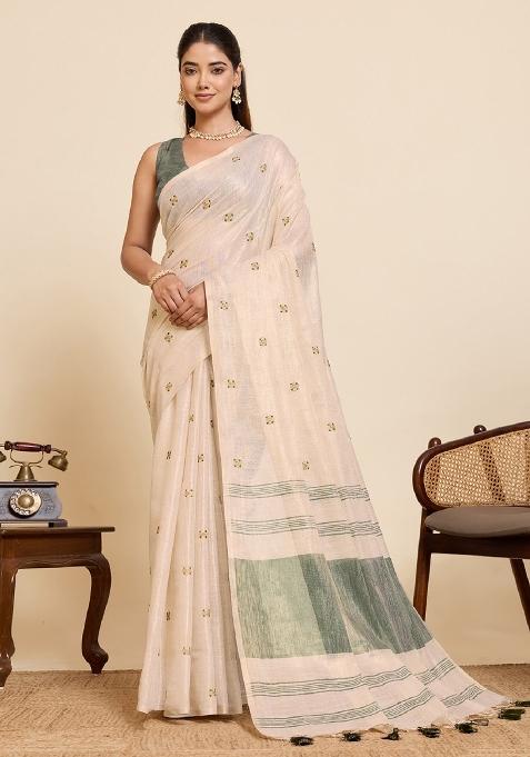 Pistachio Green Embroidered Silk Saree Set