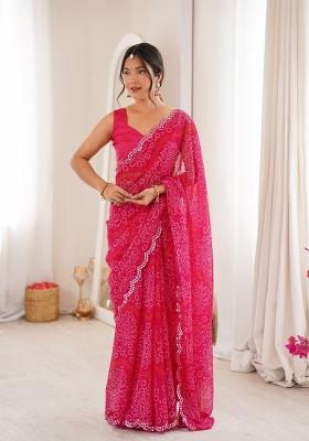 Pink Printed Georgette Saree Set