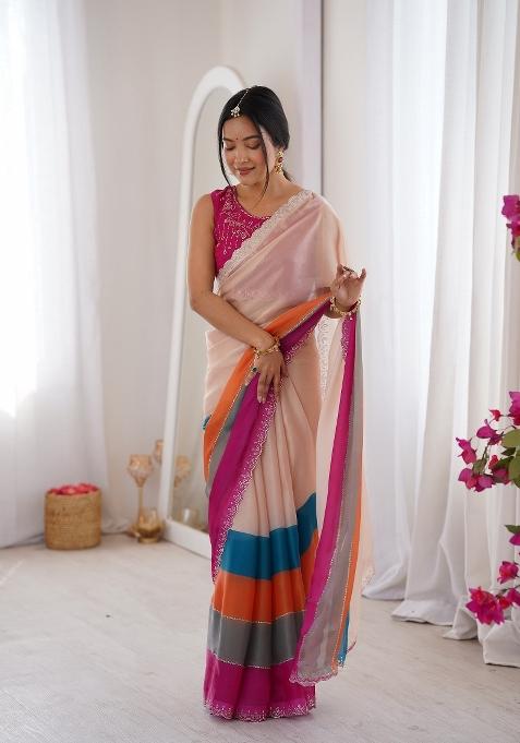 Multicolor Zarkan Diamond Silk Blend Saree Set