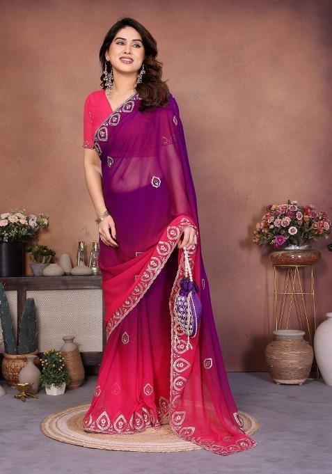 Multicolor Embroidered Georgette Saree Set