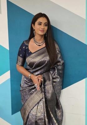Blue Woven Silk Blend Saree Set