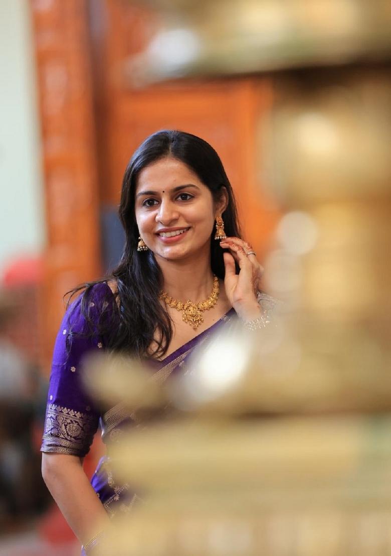 Purple Woven Silk Blend Saree Set - Indya