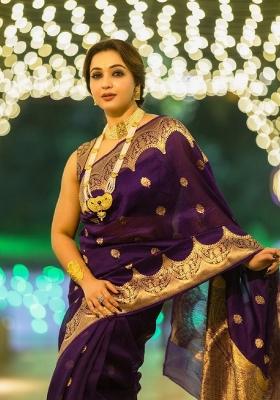 Purple Woven Silk Blend Saree Set